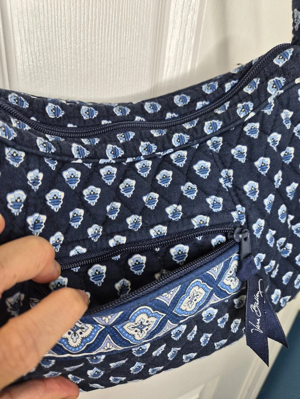 Vera Bradley Nantucket Navy Quilted Cotton Hobo Bag / Zip Top Shoulder Purse